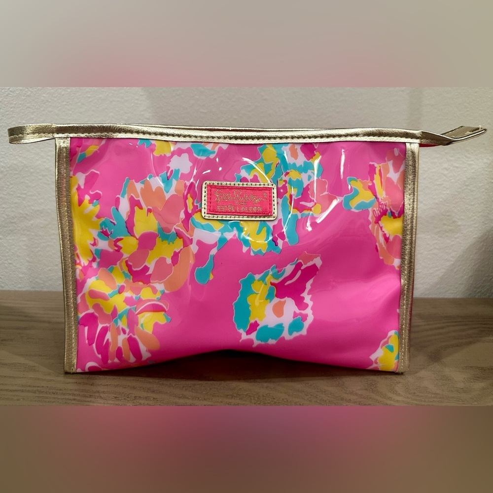 Lilly Pulitzer for Estée Lauder Pink and Gold Floral Makeup Bag